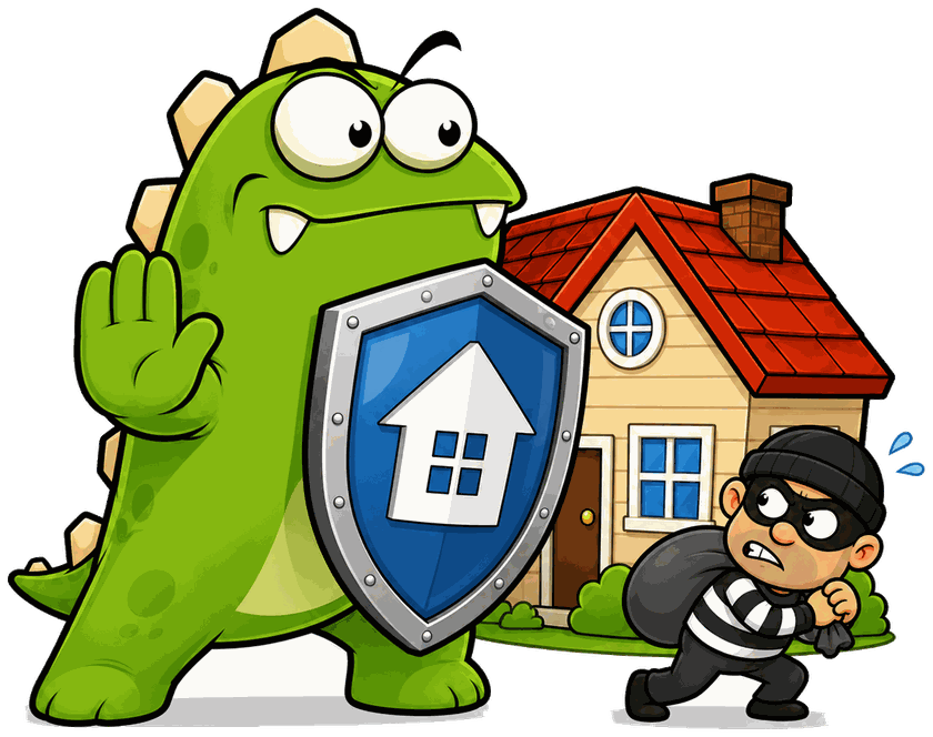 InsuranceMonster mascot protecting a rental home