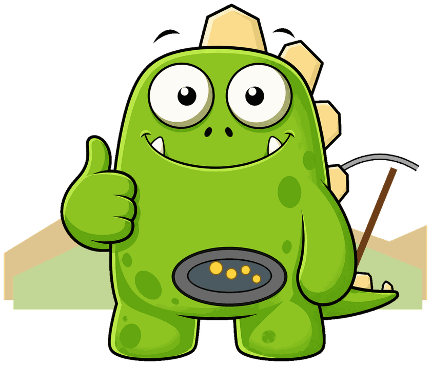 InsuranceMonster mascot panning for gold in the foothills