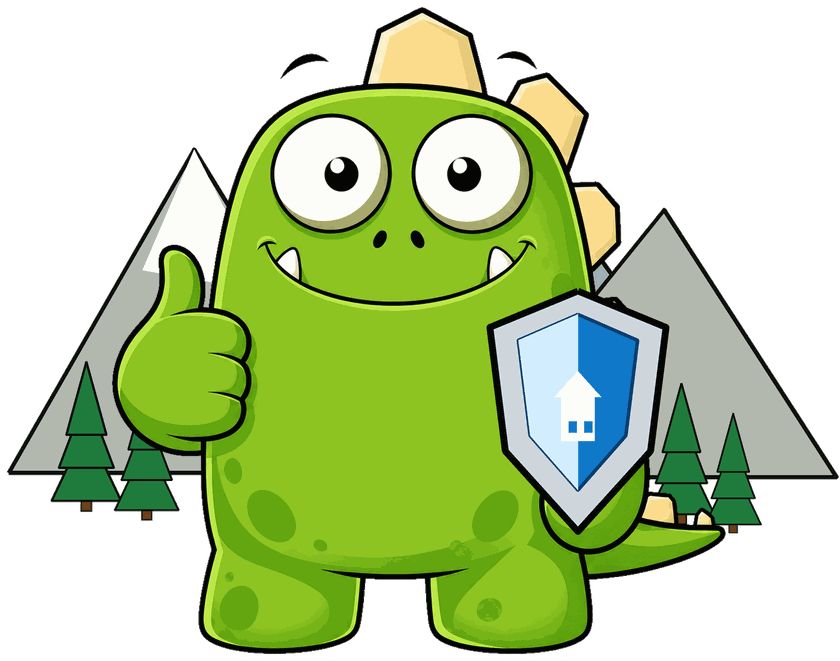 InsuranceMonster mascot in the snowy Sierra Nevada mountains