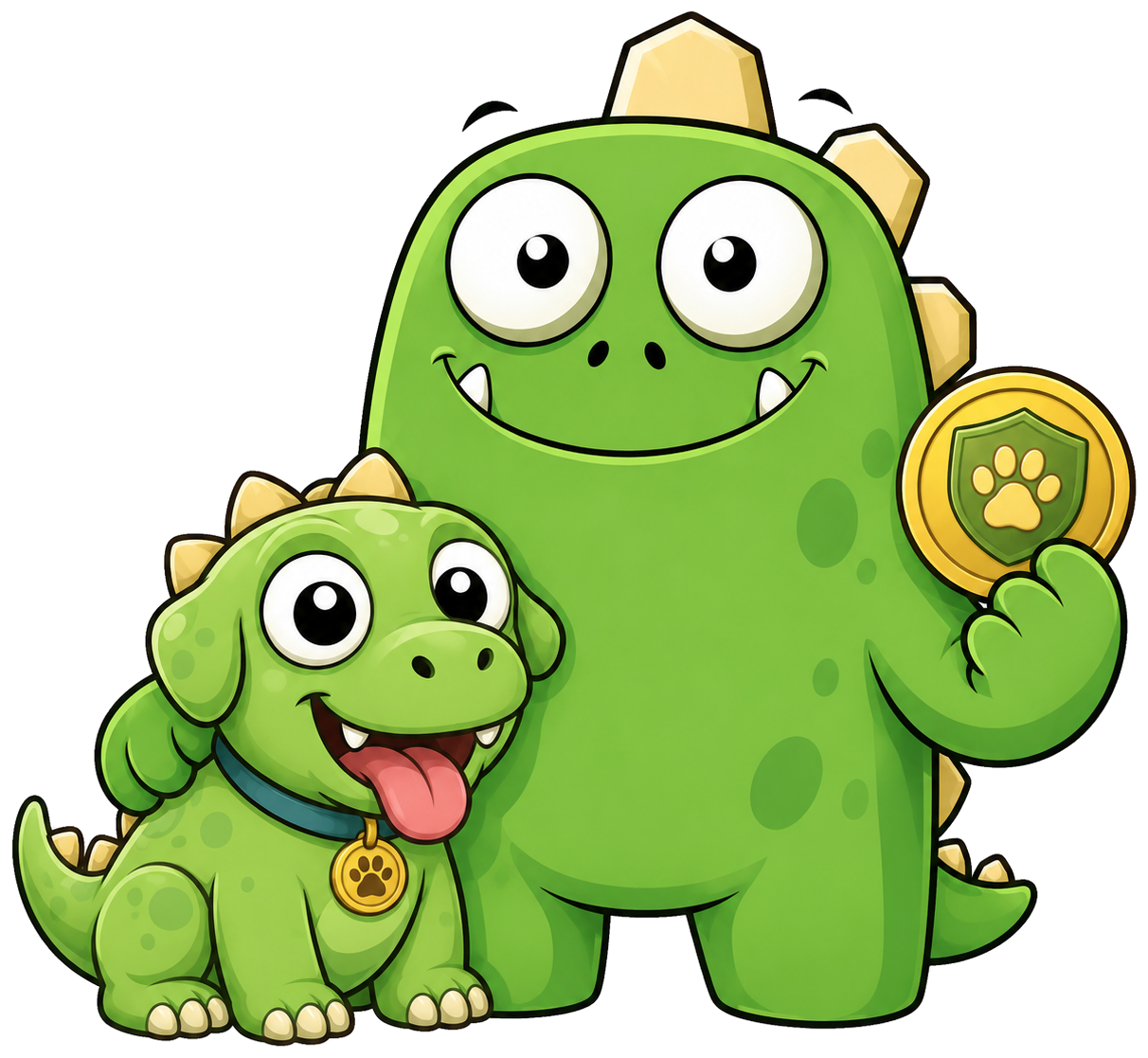 InsuranceMonster mascot with a puppy and a paw-print coin