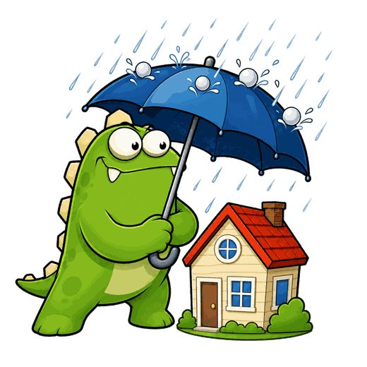 Monster shielding a home from the rain